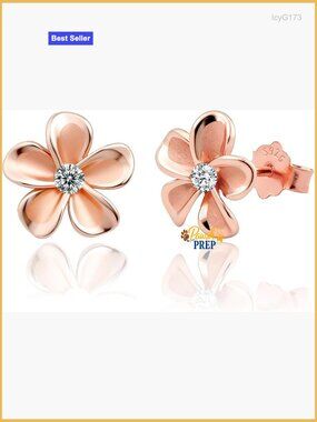 925 Sterling Silver Plumeria Flower Stud Earrings Dainty Blossom CZ Minimalist